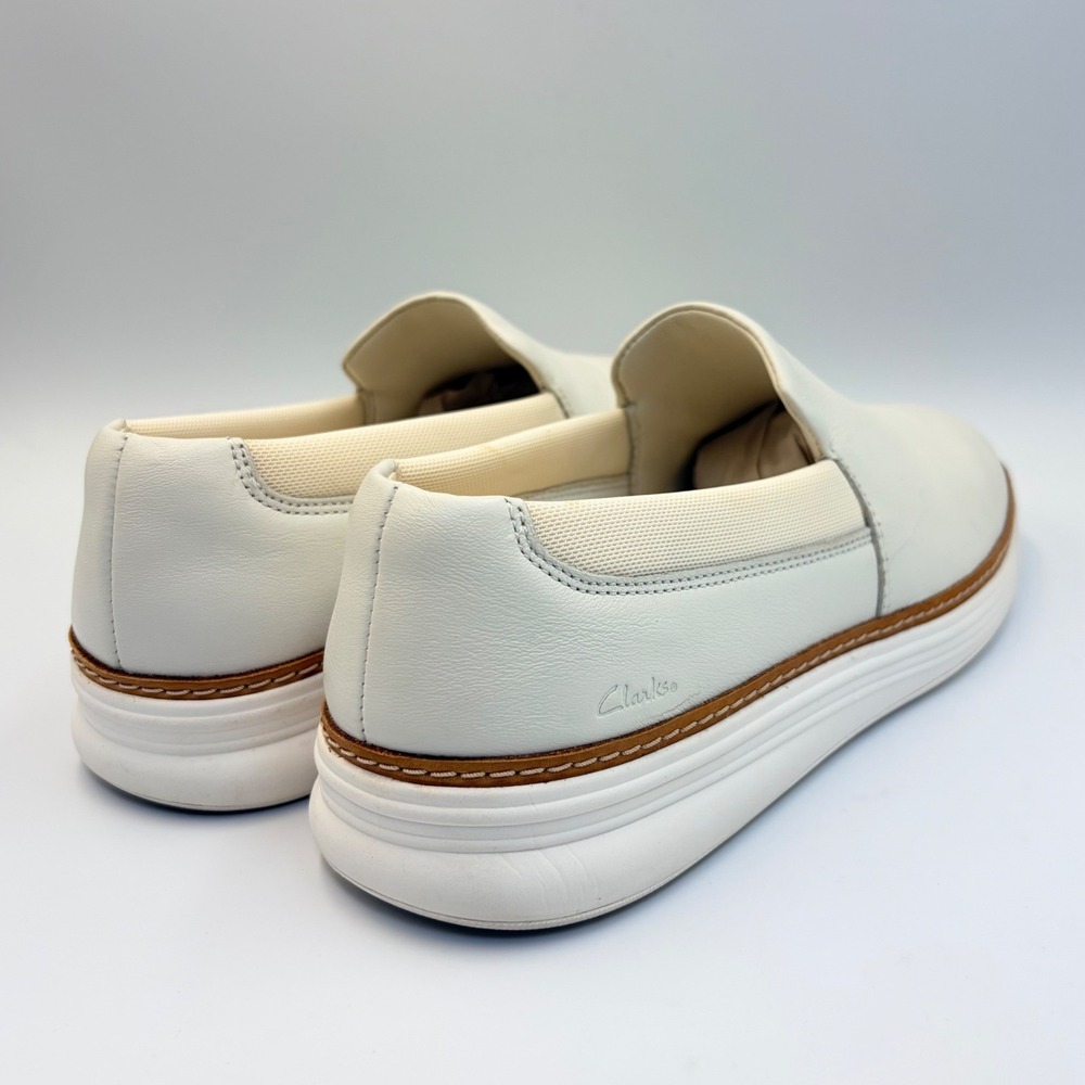 Clarks Kerris Stride White Leather Slip On Sneakers Womens Sz 9 Comfort Loafers - Picture 6 of 13